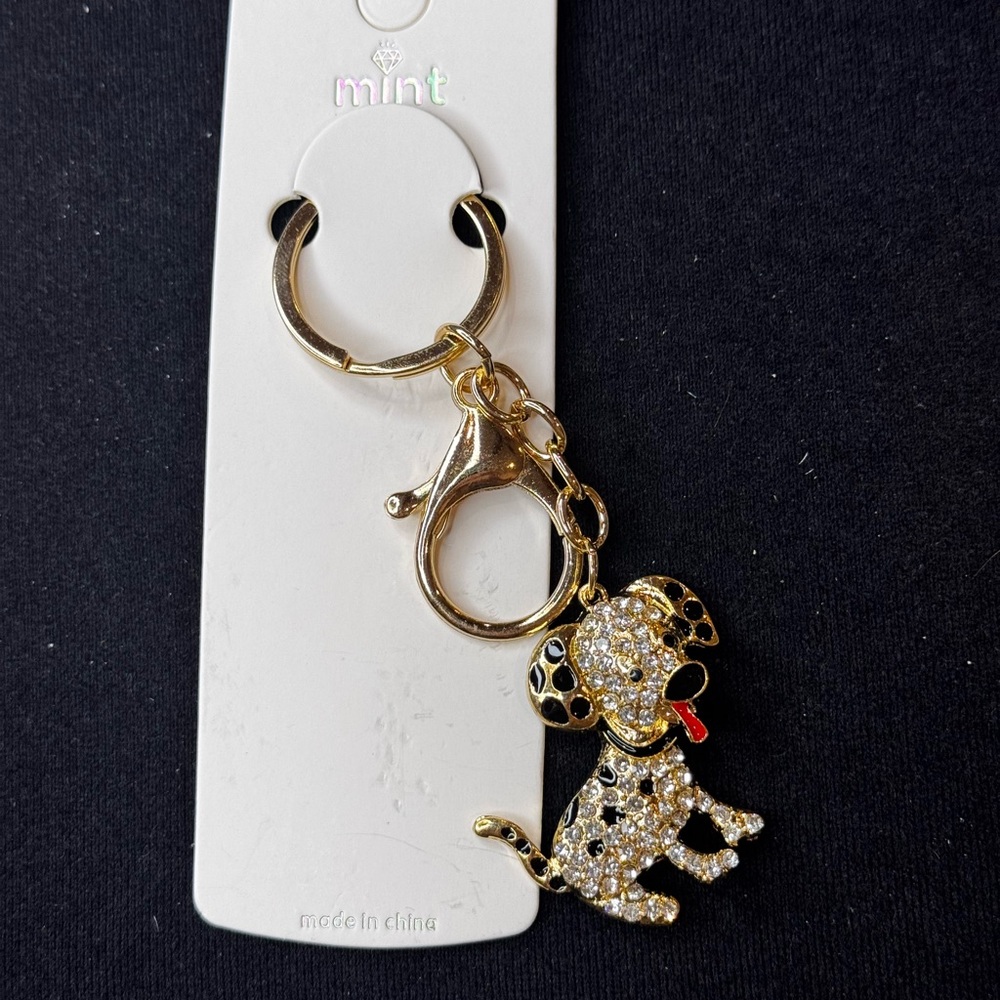 Mint Sparkly Dalmatian Dog Keychain/Purse Charm Black